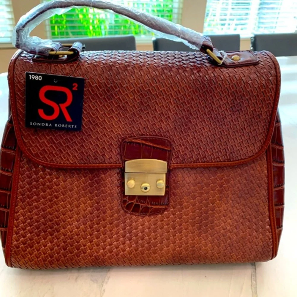 Sondra‎ Roberts SR2t Cognac Woven Croc Embossed Satchel Handbag New SEE PHOTOS